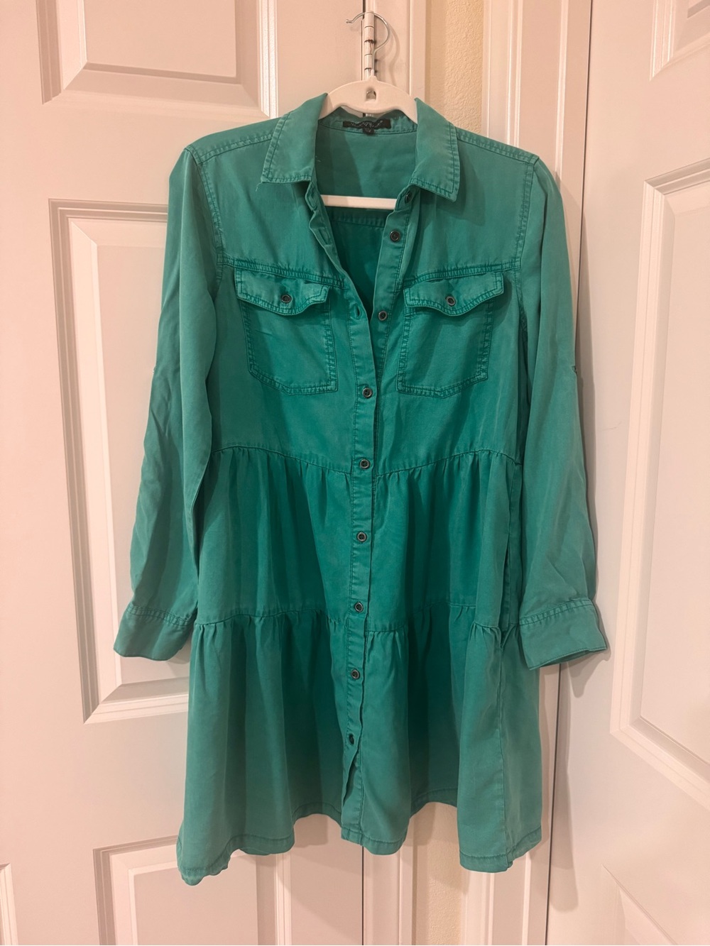 Velvet Heart Teal Tiered Button-Front Dress